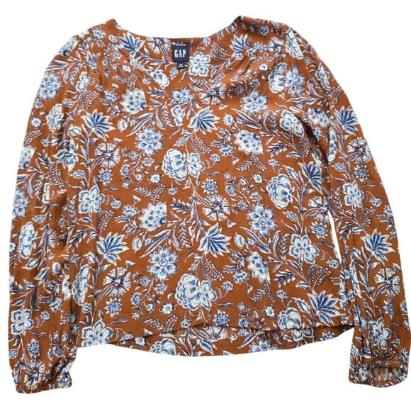 Women's Gap Cropped Floral Pull Over V-Neck Long Balloon Sleeve Blouse Size XS - Picture 1 of 4